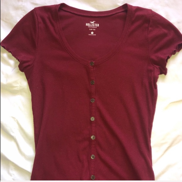 Hollister burgundy lettuce hem top - Picture 2 of 2